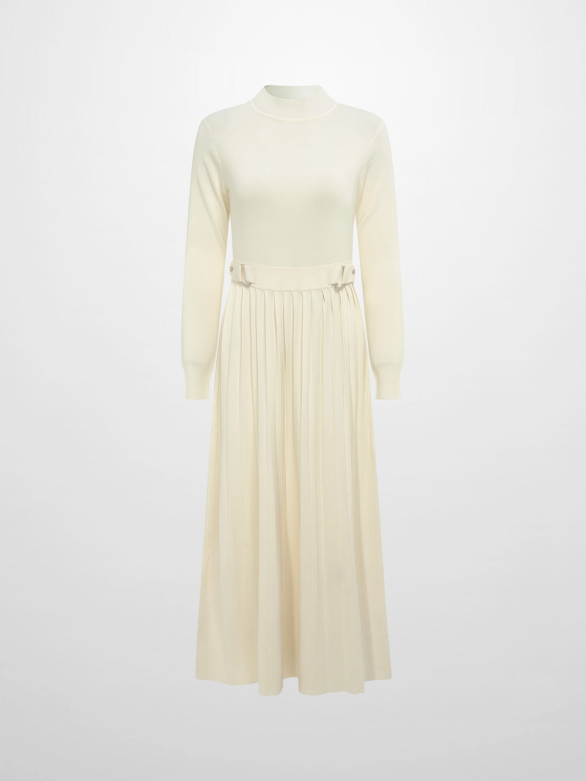 Side Buckle Knit Dress - Cream