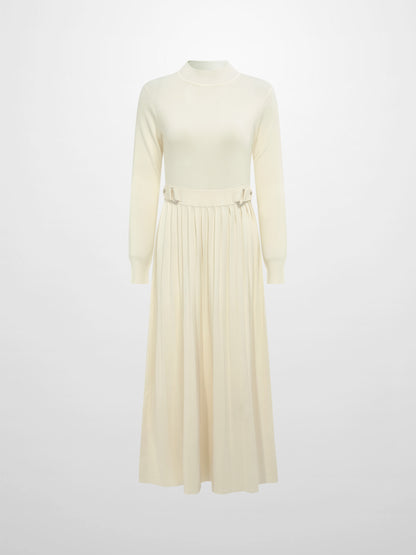 Side Buckle Knit Dress - Cream