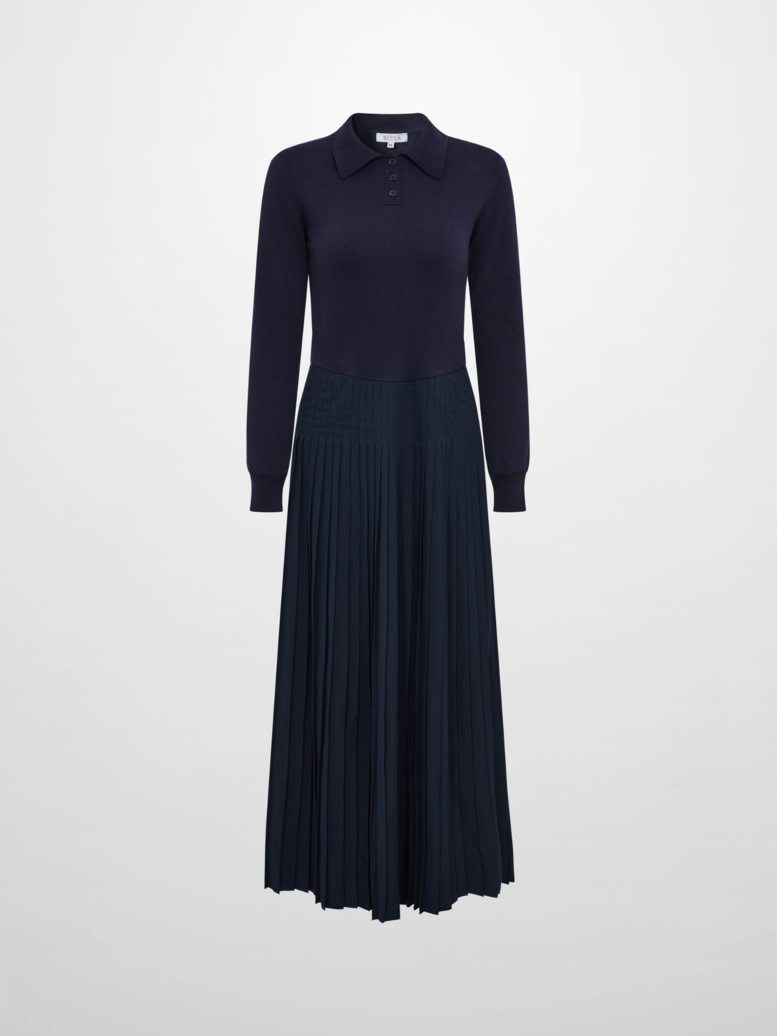 Knit Polo Top Pleat Dress - Solid Navy
