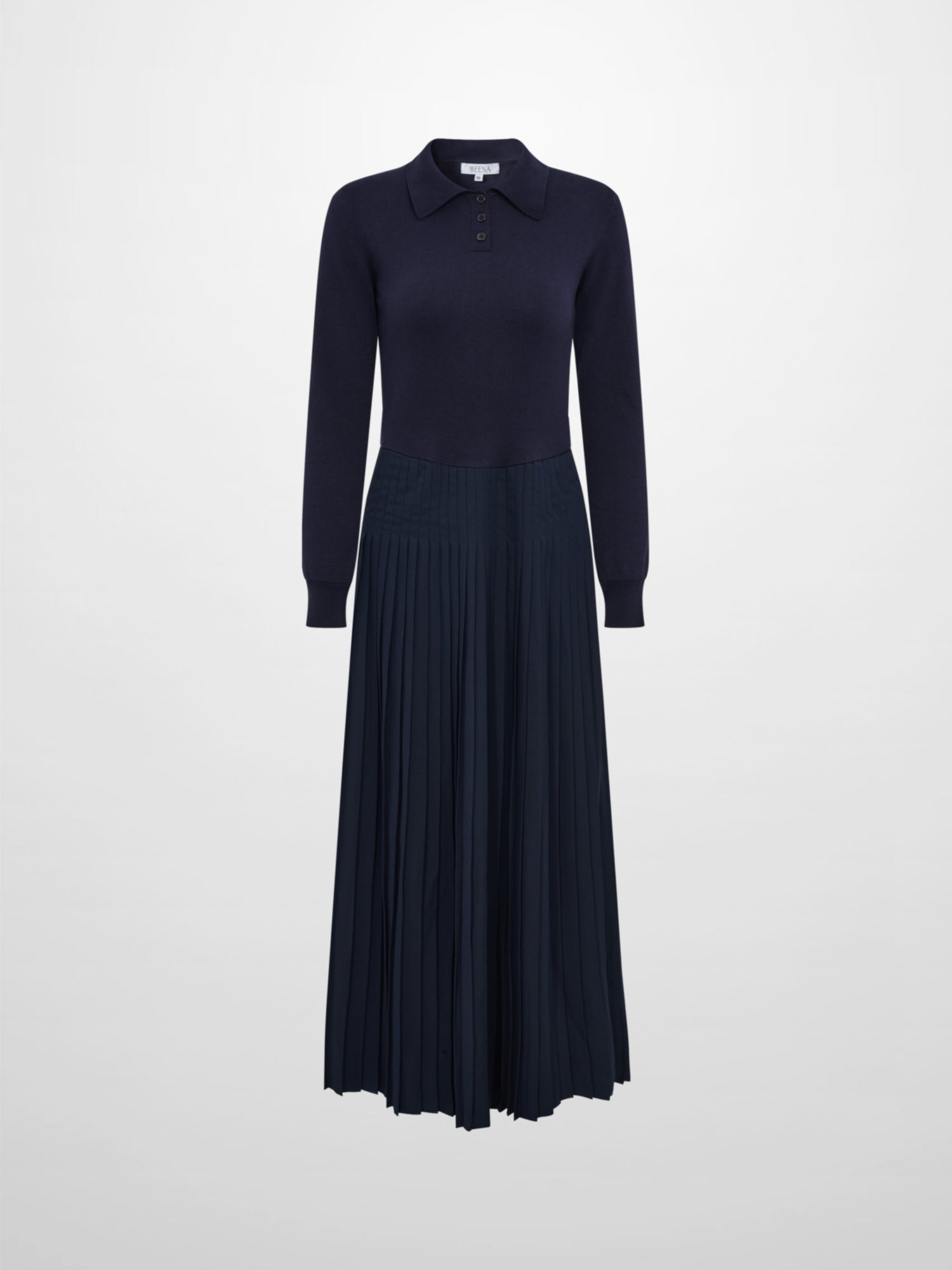 Knit Polo Top Pleat Dress - Solid Navy