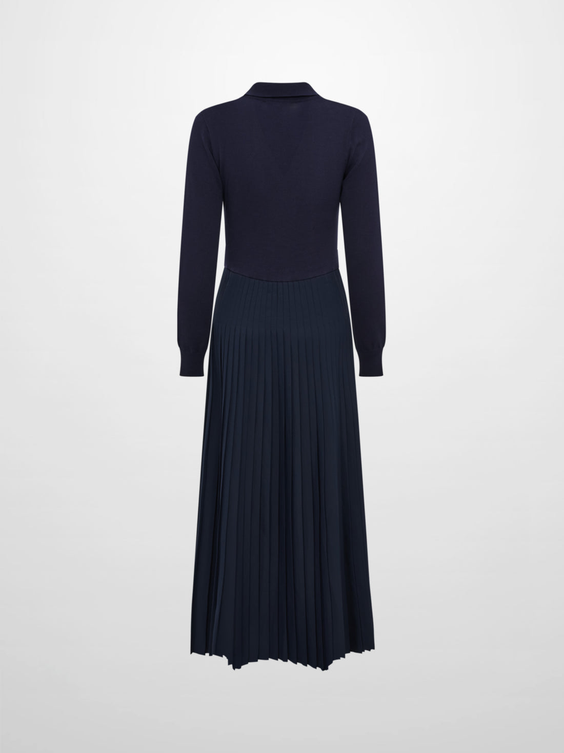 Knit Polo Top Pleat Dress - Solid Navy