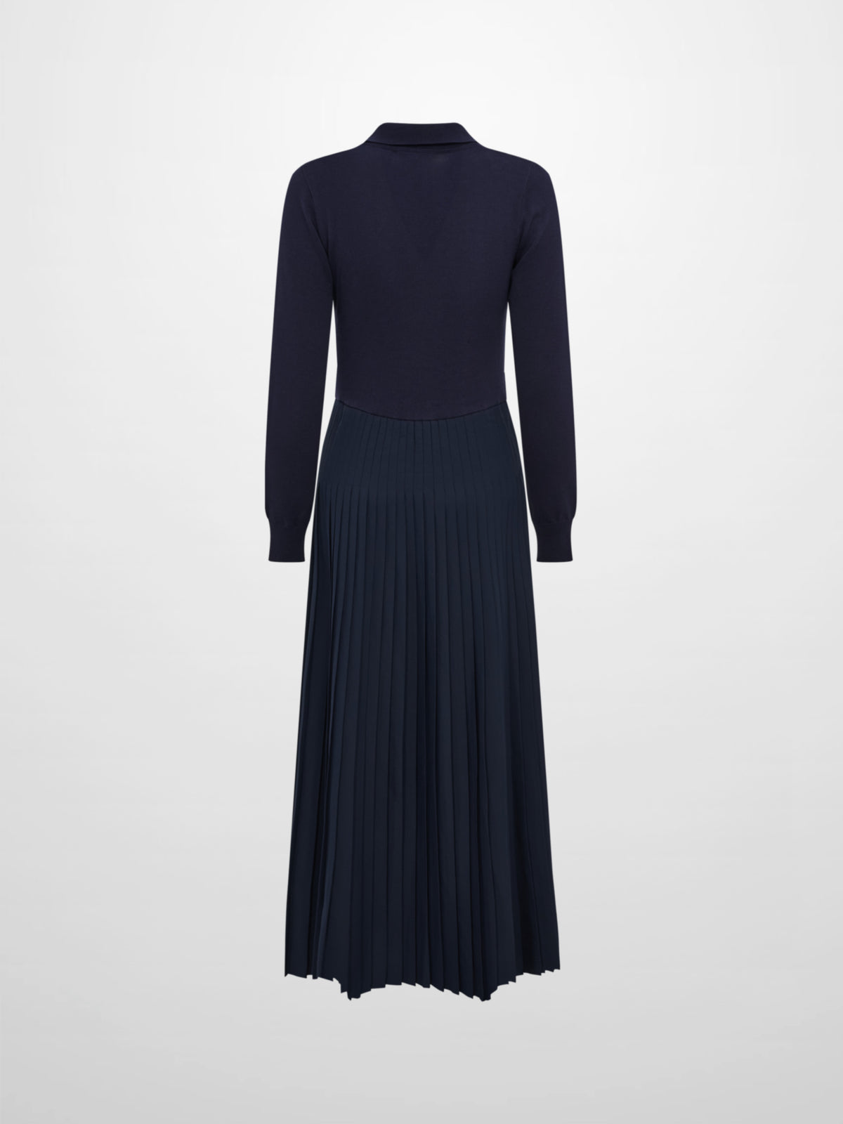 Knit Polo Top Pleat Dress - Solid Navy