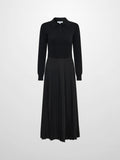 Knit Polo Top Pleat Dress - Solid Black