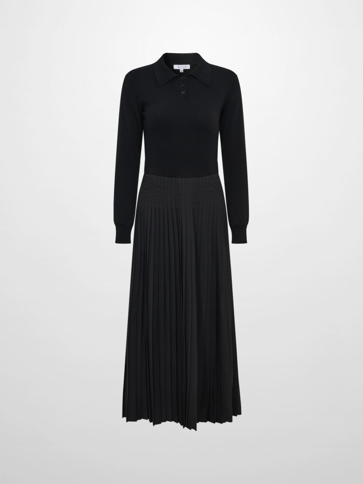 Knit Polo Top Pleat Dress - Solid Black