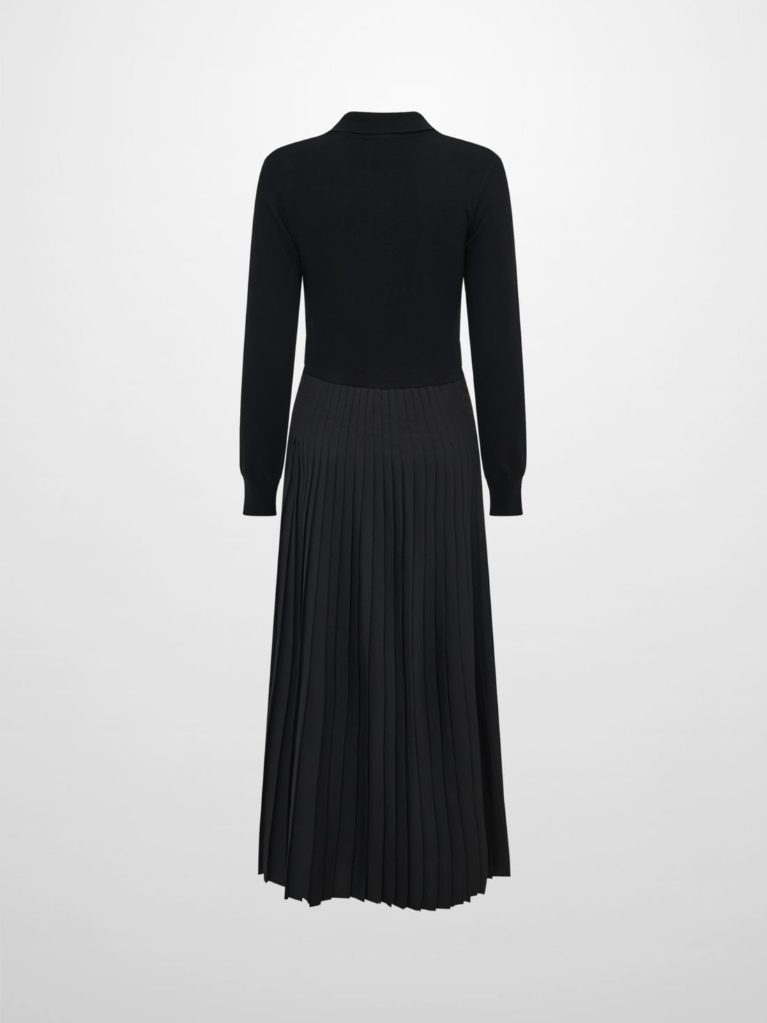 Knit Polo Top Pleat Dress - Solid Black