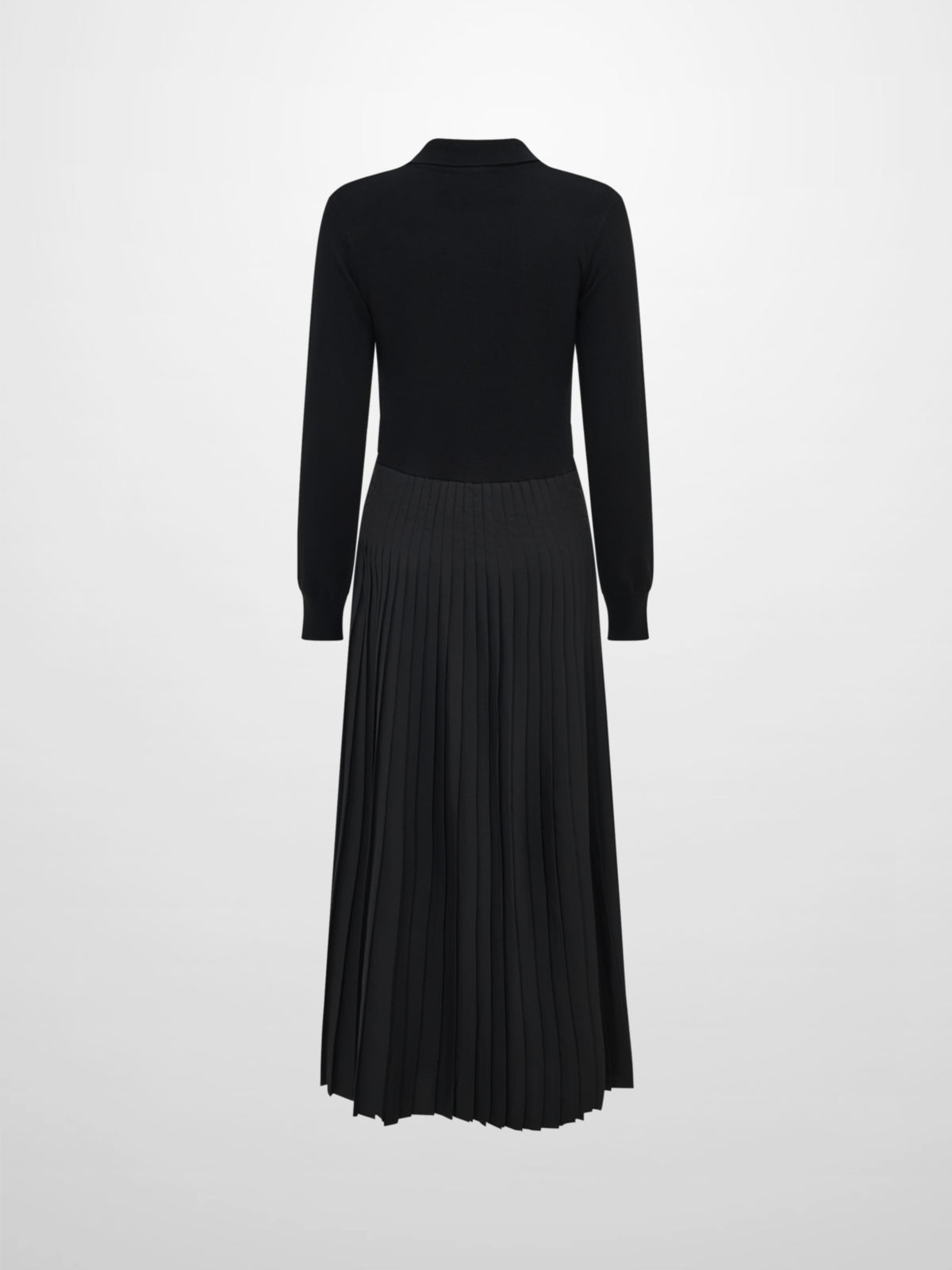Knit Polo Top Pleat Dress - Solid Black