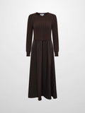 Cable Knit Faux Satin Bottom Dress - Brown