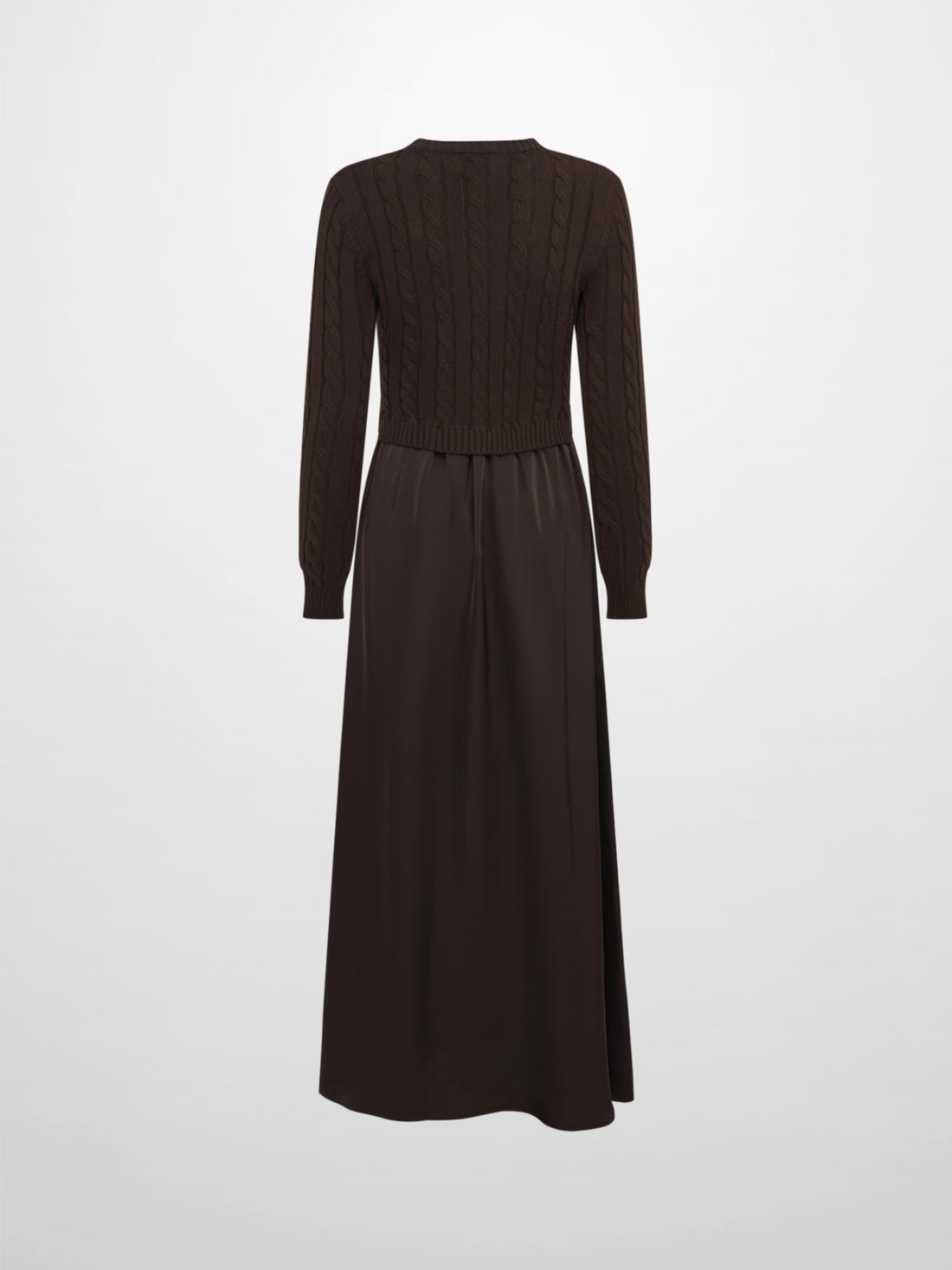 Cable Knit Faux Satin Bottom Dress - Brown