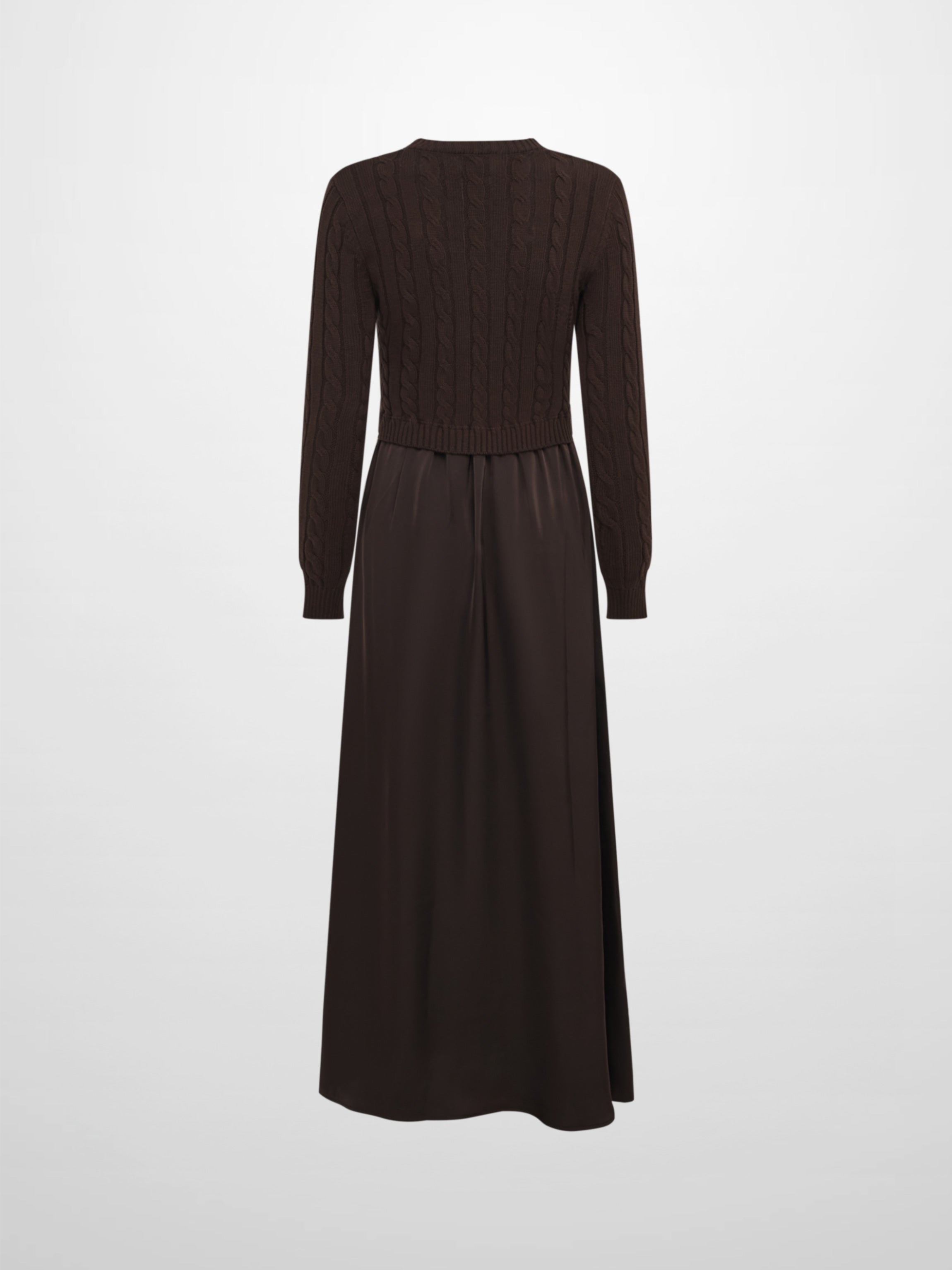 Cable Knit Faux Satin Bottom Dress - Brown