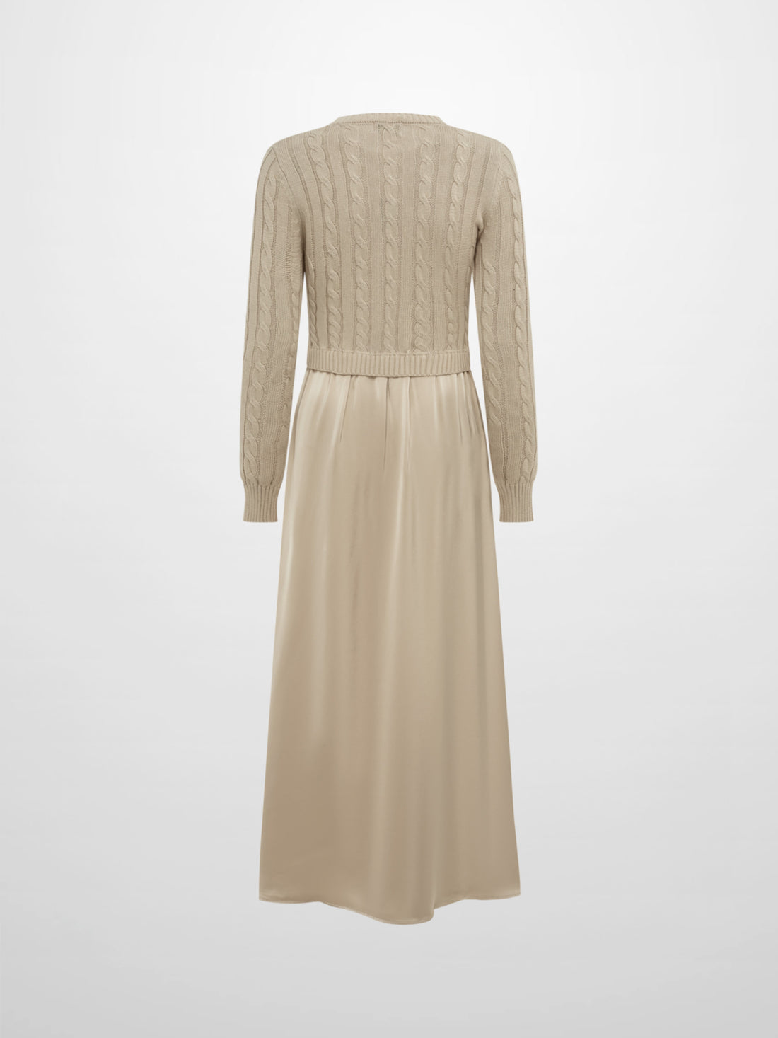 Cable Knit Faux Satin Bottom Dress - LT Tan
