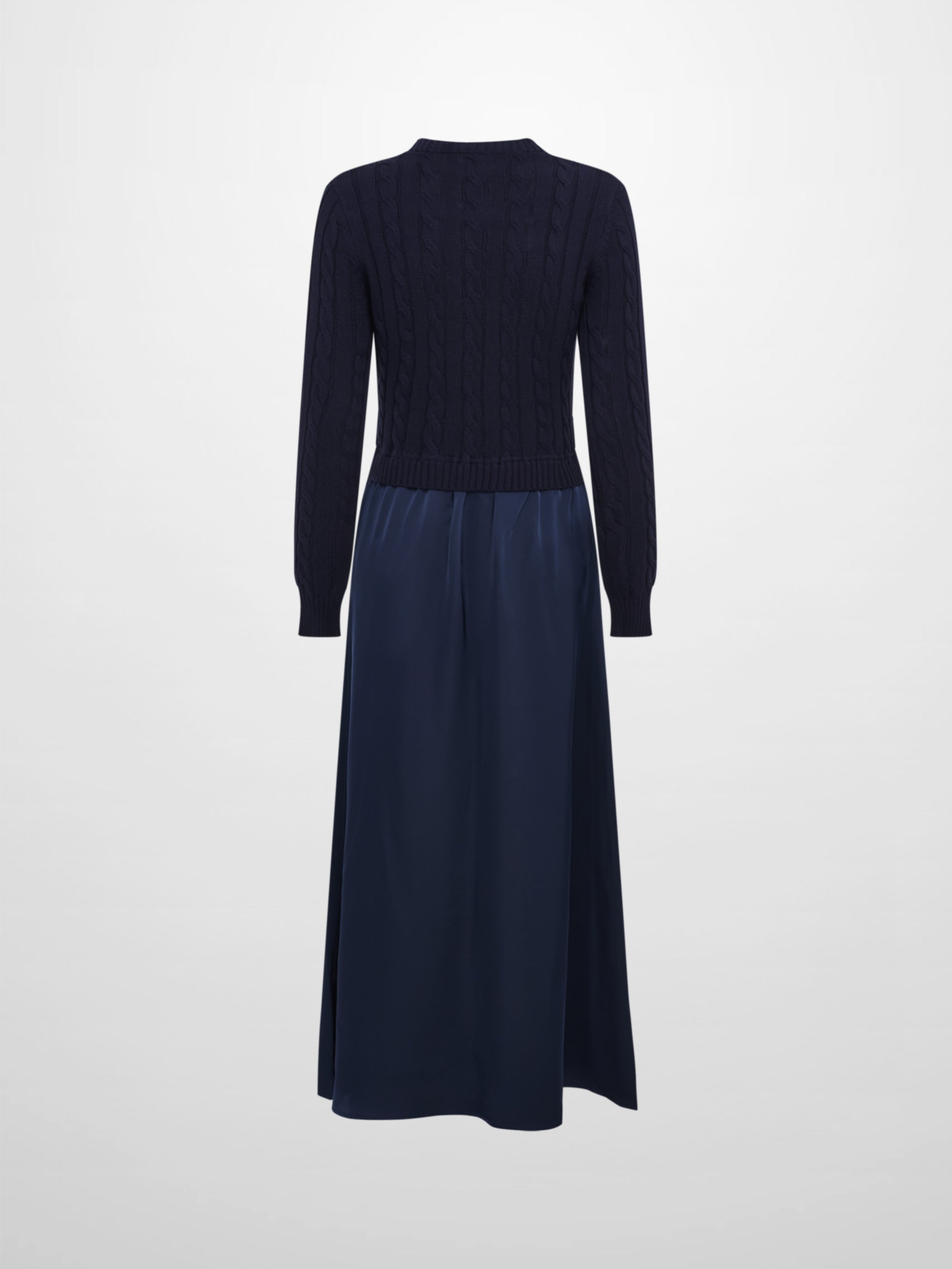 Cable Knit Faux Satin Bottom Dress - Navy Blue