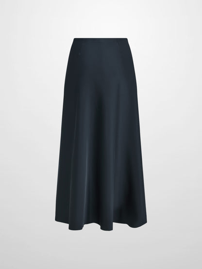 Solid Faux Satin Slip Skirt-Dark Blue/Navy