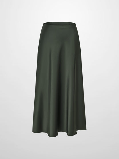 Solid Faux Satin Slip Skirt-Hunter Green