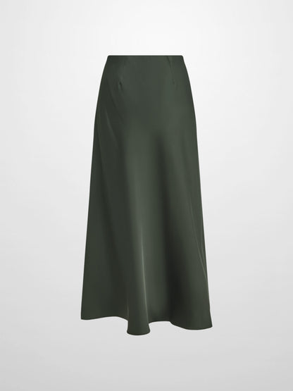 Solid Faux Satin Slip Skirt-Hunter Green