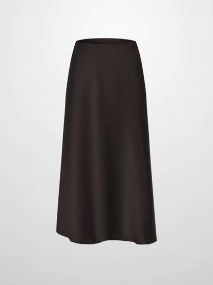 Solid Faux Satin Slip Skirt -  Rich Brown