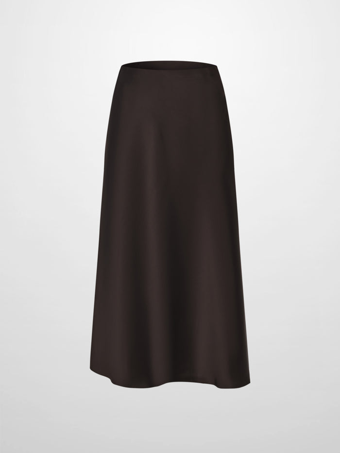 Solid Faux Satin Slip Skirt -  Rich Brown