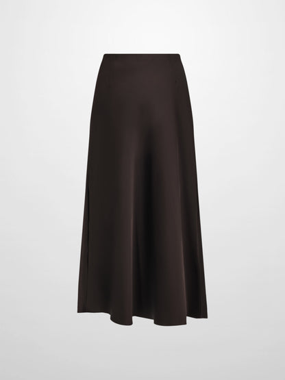 Solid Faux Satin Slip Skirt -  Rich Brown
