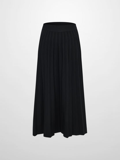 Pleated Knit Maxi Skirt - Black