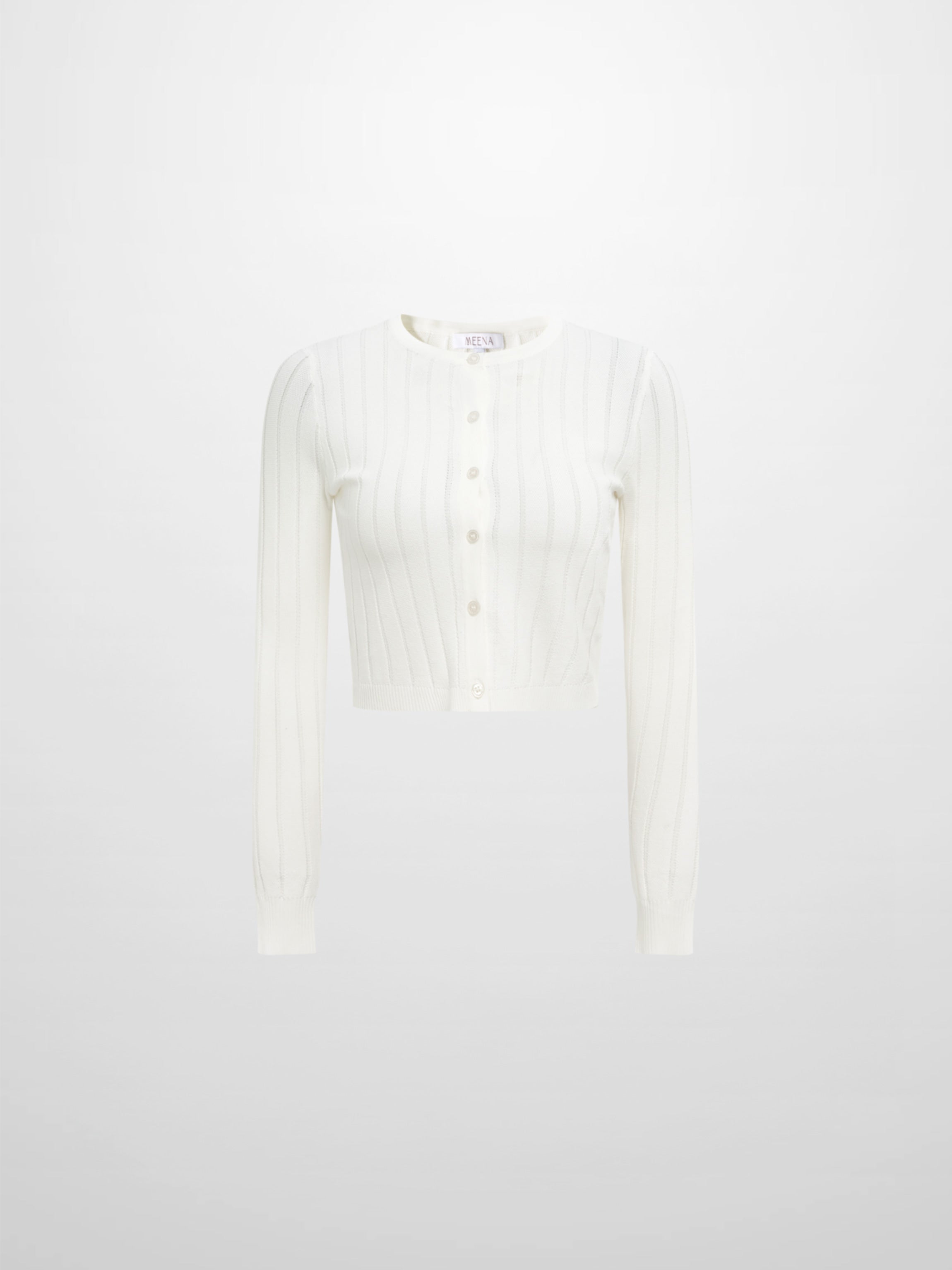 Silk Knit Ribbed Cardigan 17"- Cream