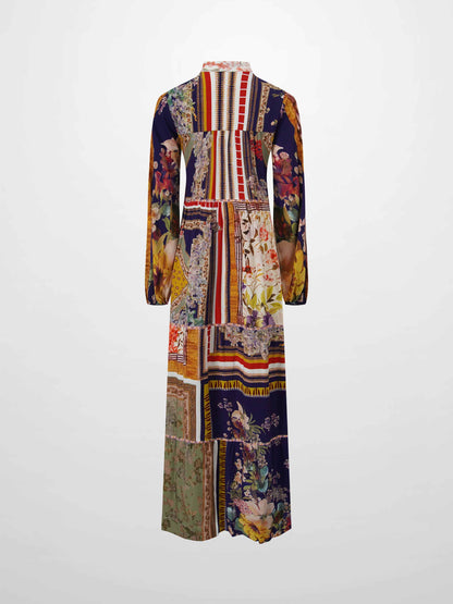 Peasant Belted Dress-Multi Colored