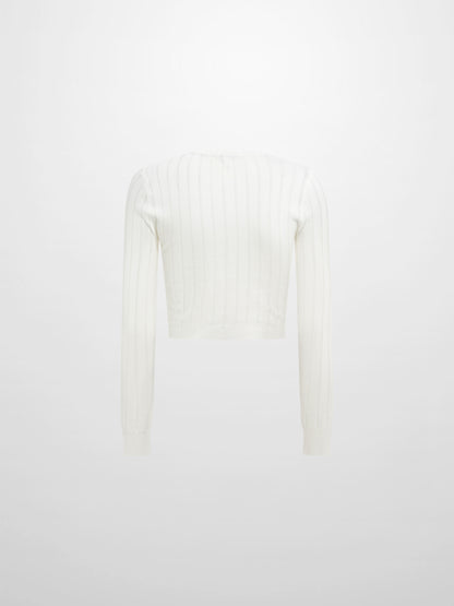 Silk Knit Ribbed Cardigan 17"- Cream