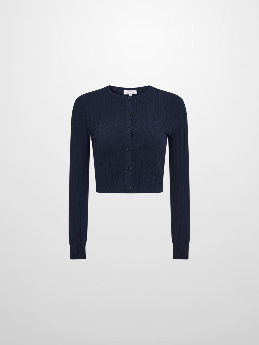 Silk Knit Ribbed Cardigan 17" - Navy
