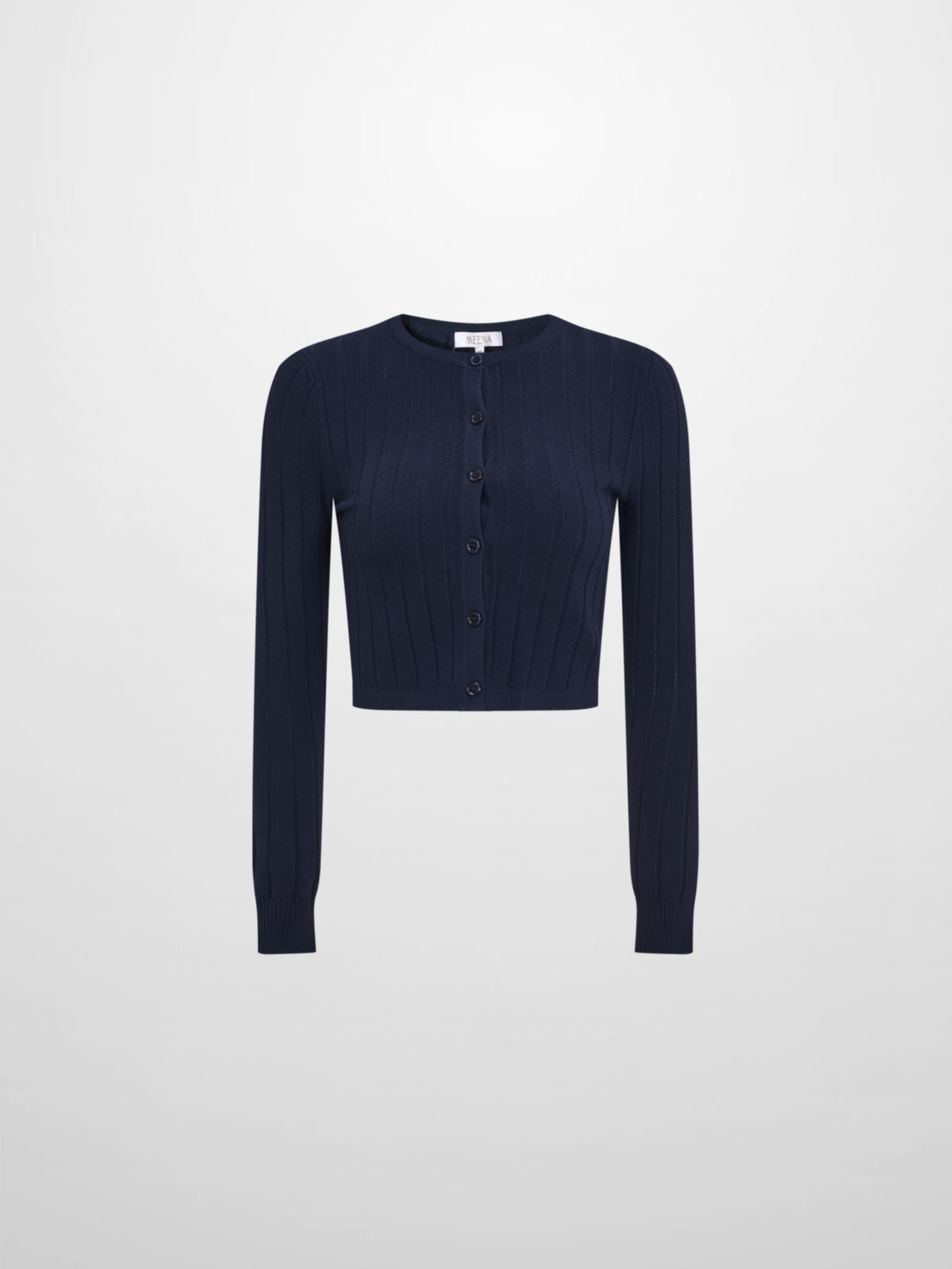 Silk Knit Ribbed Cardigan 17" - Navy