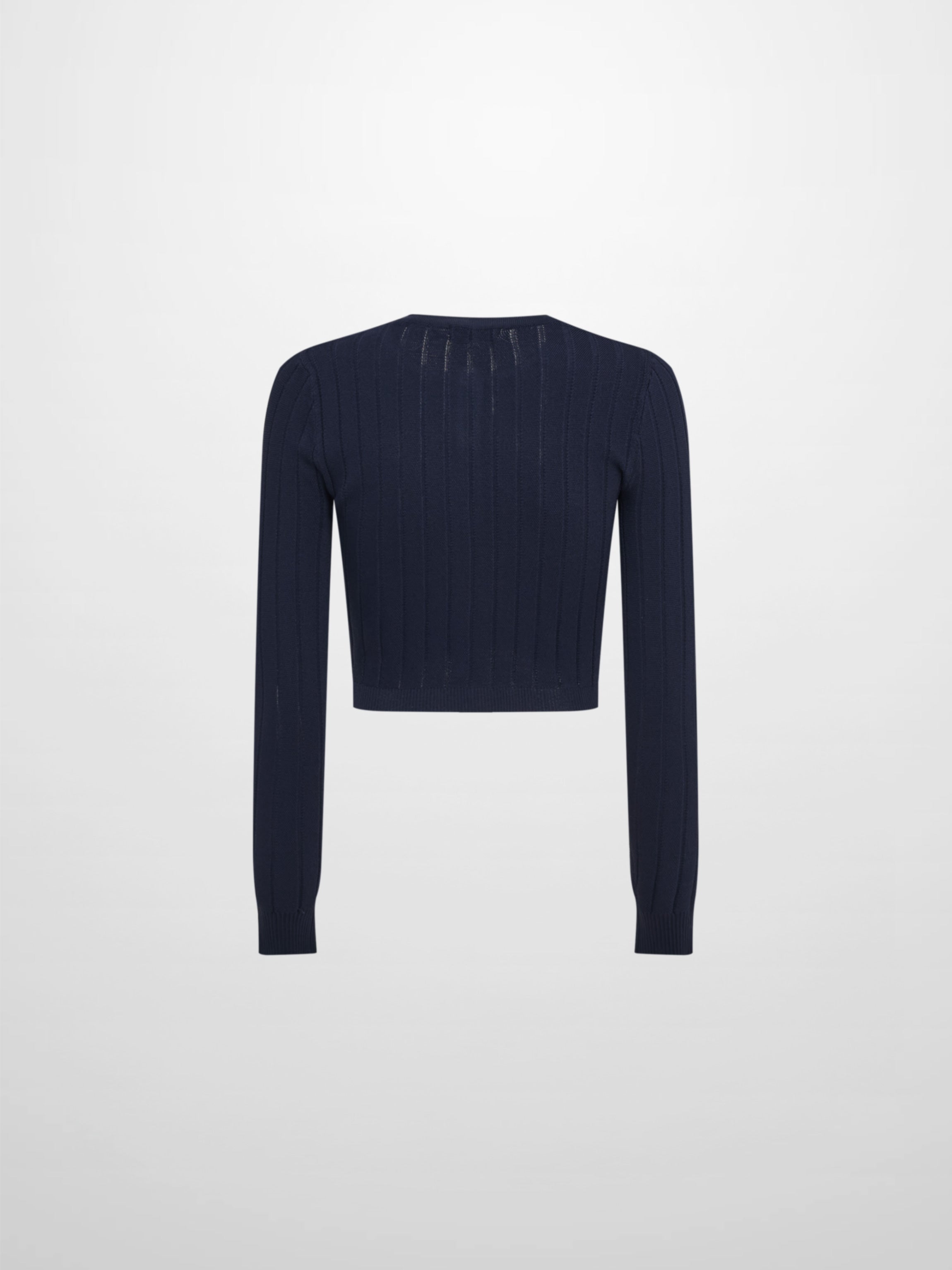 Silk Knit Ribbed Cardigan 17" - Navy
