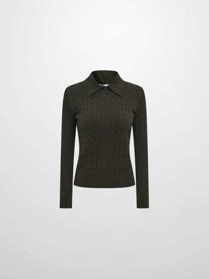 Collared Cable Sweater - Green