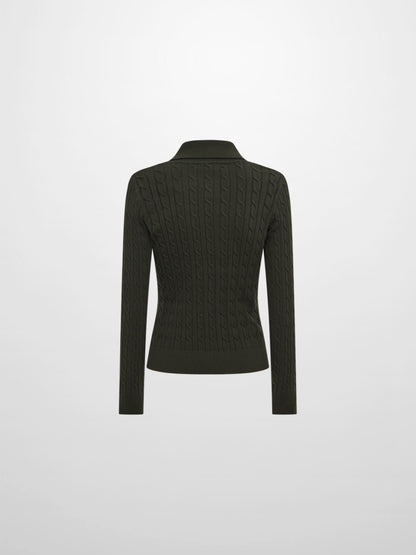 Collared Cable Sweater - Green