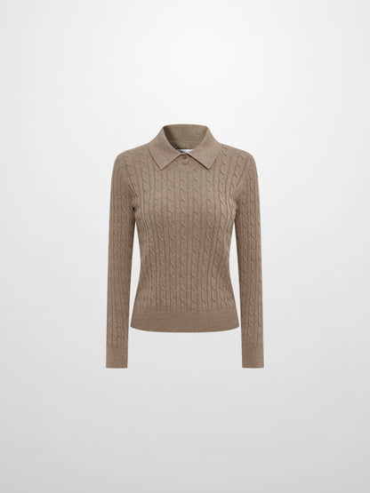 Collared Cable Sweater - Warm Taupe