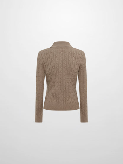 Collared Cable Sweater - Warm Taupe