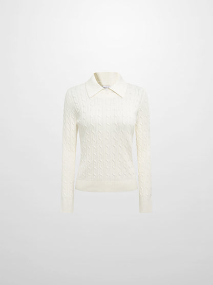 Collared Cable Sweater - Cream