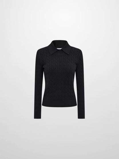 Collared Cable Sweater - Black
