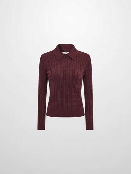 Collared Cable Sweater - Burgundy