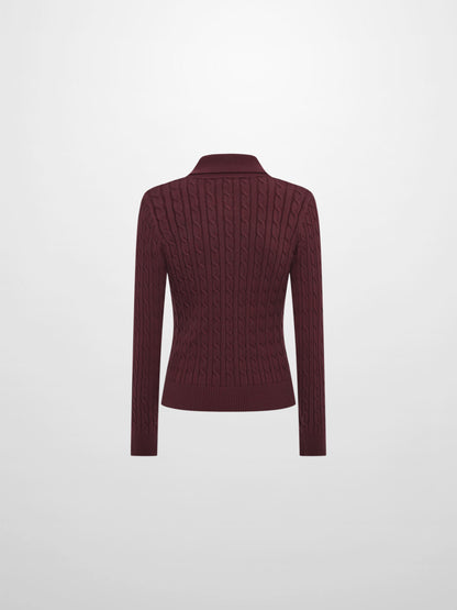 Collared Cable Sweater - Burgundy