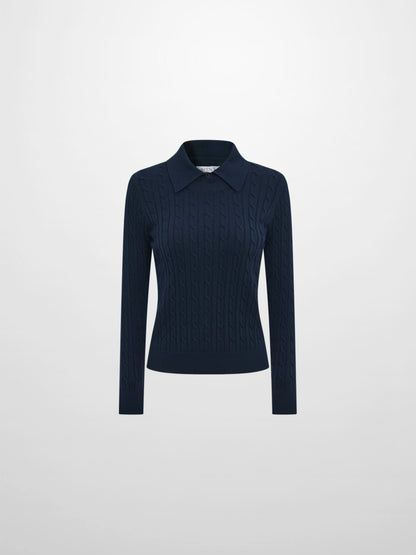 Collared Cable Sweater - Navy