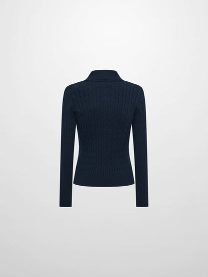 Collared Cable Sweater - Navy