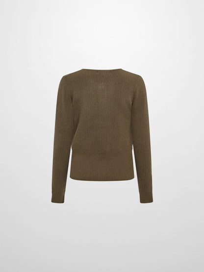 Boxy Crew Neck Button Down Cardigan - Olive