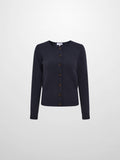 Boxy Crew Neck Button Down Cardigan - Navy