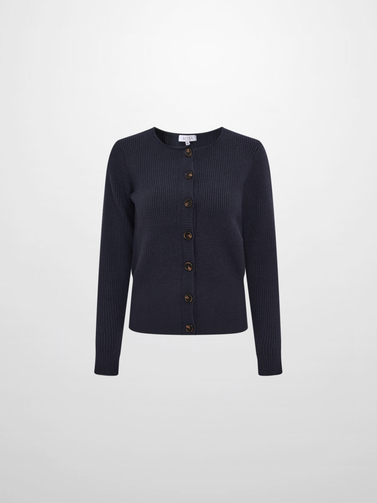 Boxy Crew Neck Button Down Cardigan - Navy