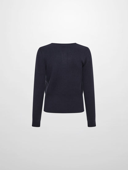 Boxy Crew Neck Button Down Cardigan - Navy