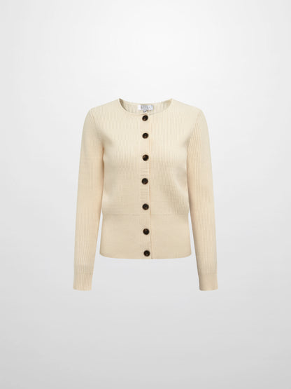 Boxy Crew Neck Button Down Cardigan - Cream