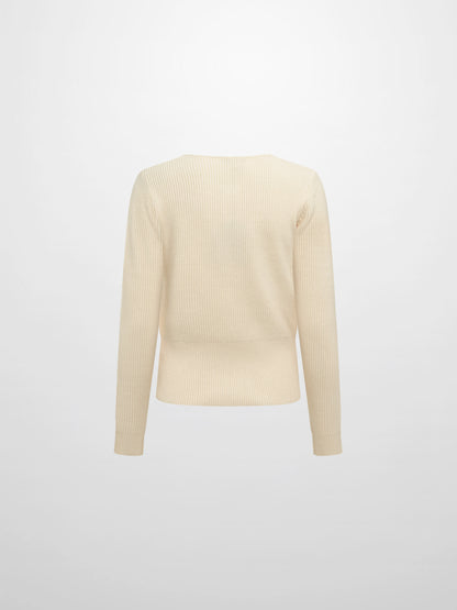 Boxy Crew Neck Button Down Cardigan - Cream