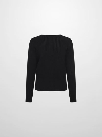 Boxy Crew Neck Button Down Cardigan - Black