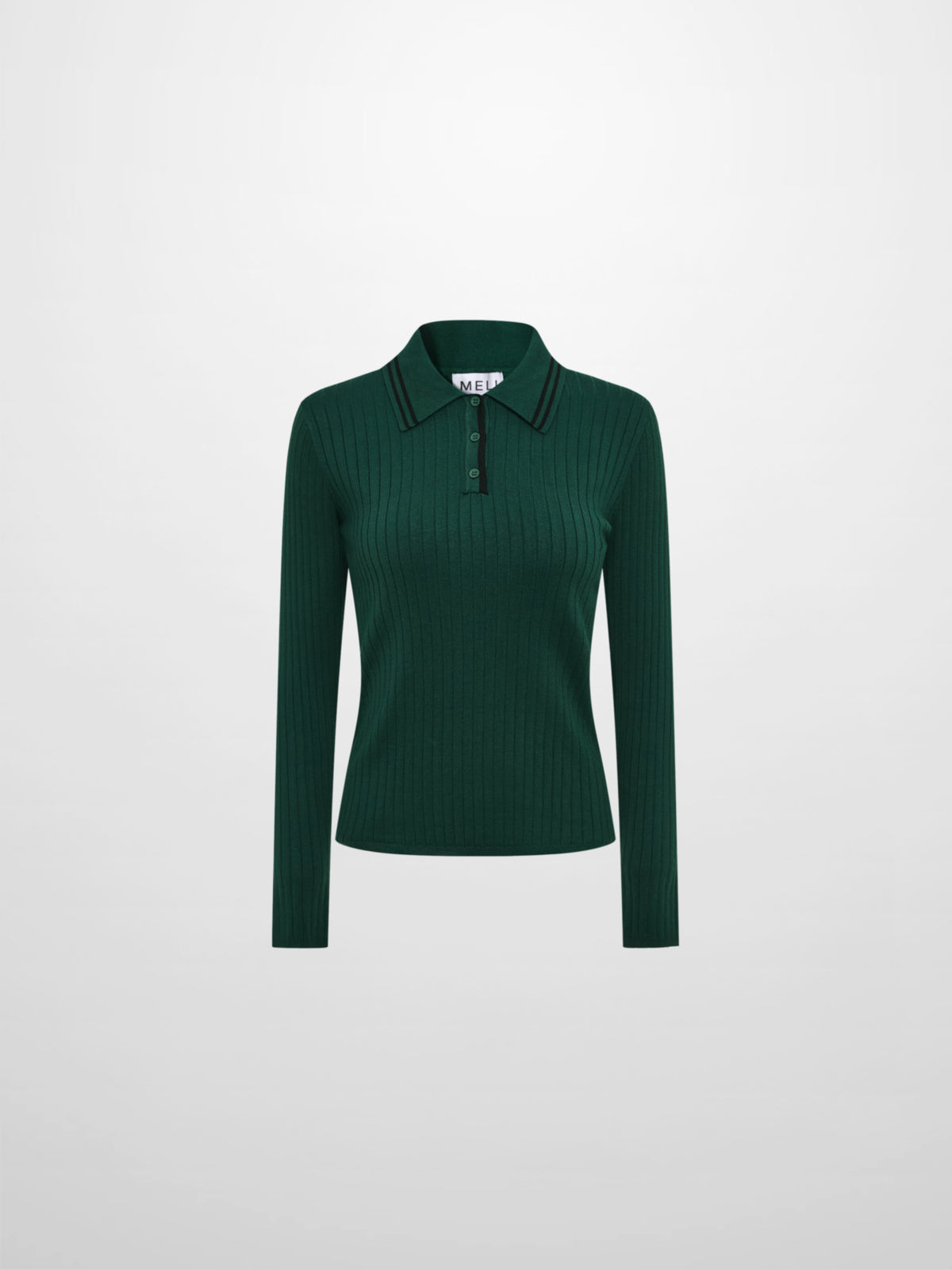 Ribbed Polo Sweater - Green/Grey Stripe