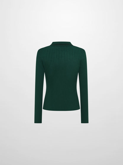 Ribbed Polo Sweater - Teal/Black