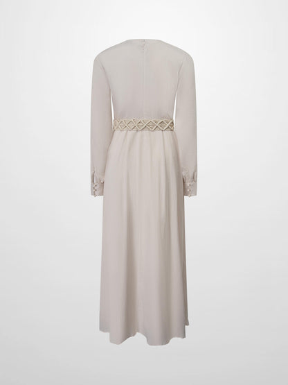 Pleat Top Silk/Linen Blend Dress-Oatmeal