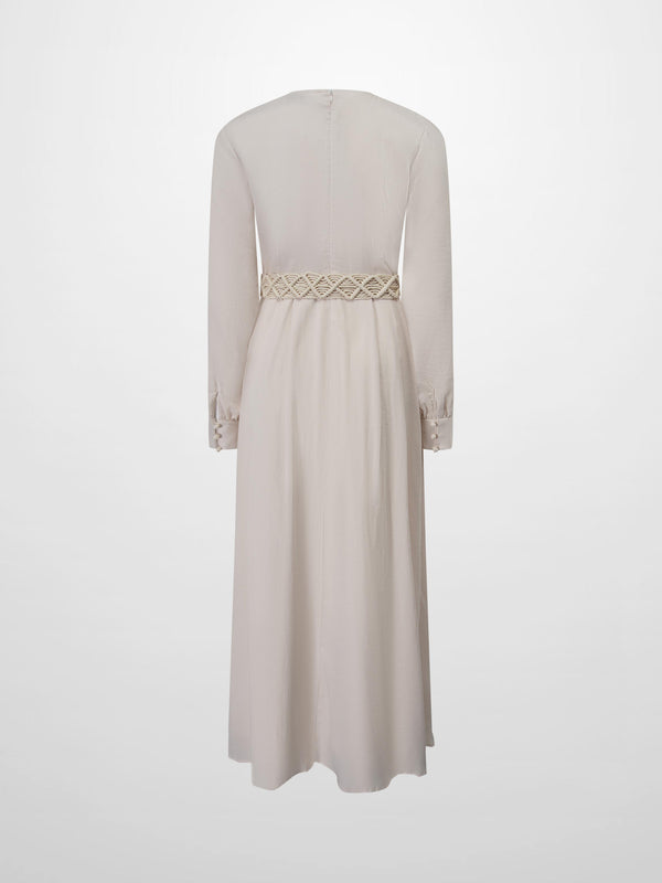 Pleat Top Silk/Linen Blend Dress-Oatmeal