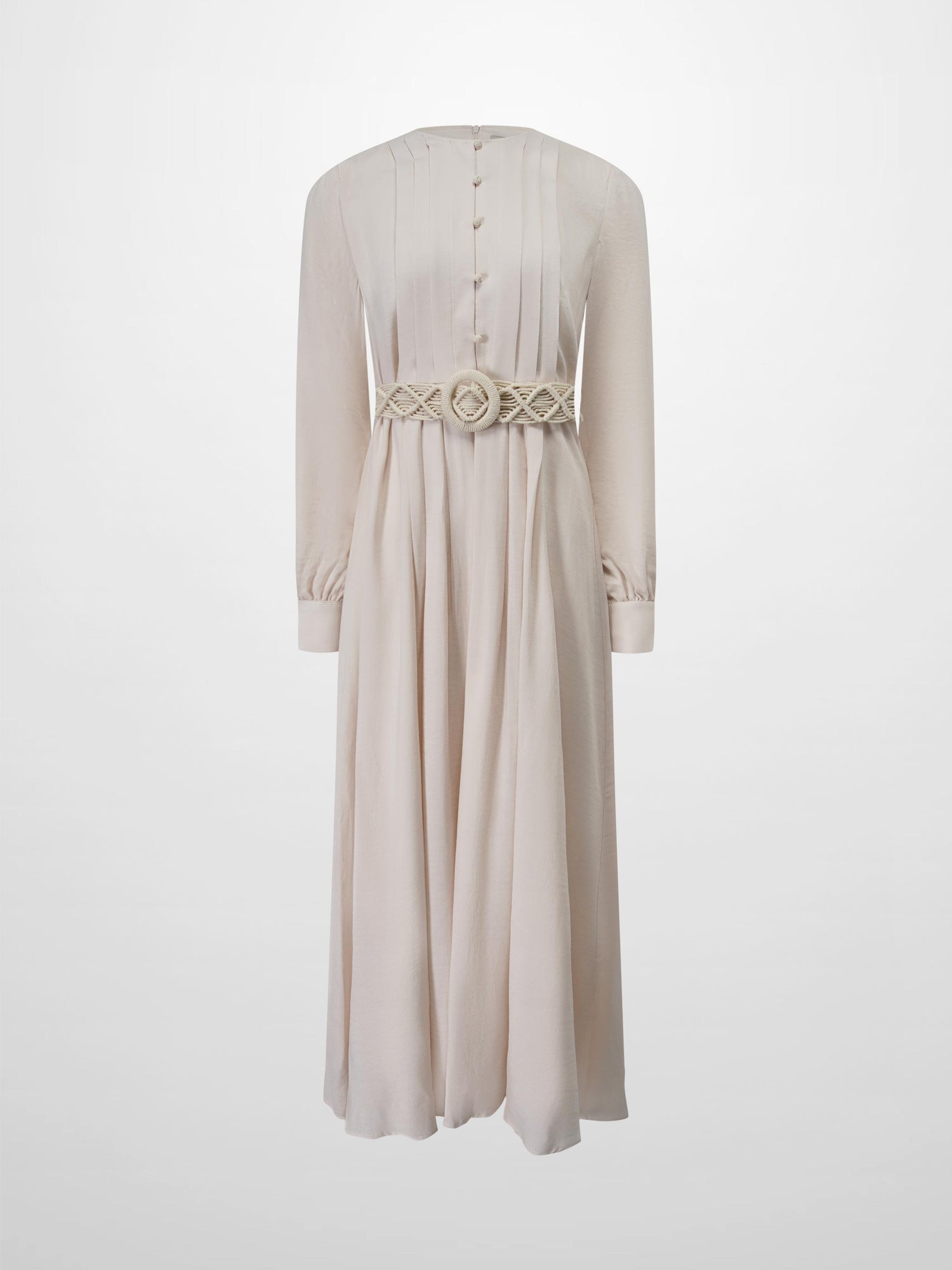 Pleat Top Silk/Linen Blend Dress-Oatmeal